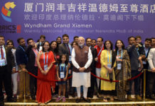 PRIME MINISTER SRI NARENDRA MODI BEING WELCOMED BY INDIAN COMMUNITY ON HIS ARRIVAL TO ATTEND THE BRICS SUMMIT IN CHINA